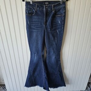 Lucky & Blessed Indigo Flare Jeans with Raw Hem